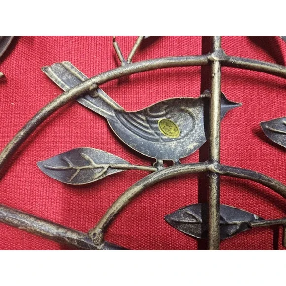 Vintage Metal Wall Decor Featuring Birds And Leaves. 20x12.5 Inches - Picture 7 of 9